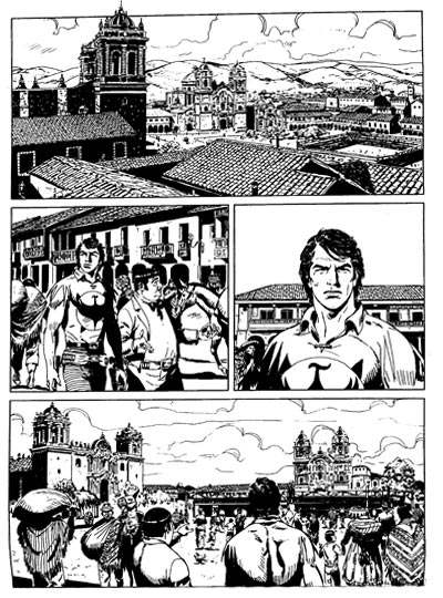 Cuzco, Plaza de Armas<br>disegni di Giuseppe Prisco, Zagor n.564, pag.15<br><i>(c) 2012 Sergio Bonelli Editore</i>